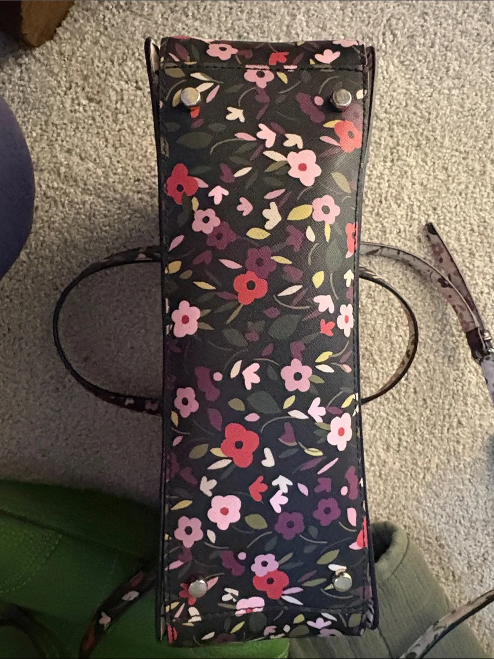 kate spade Black Floral Satchel with Pink and Red Accents